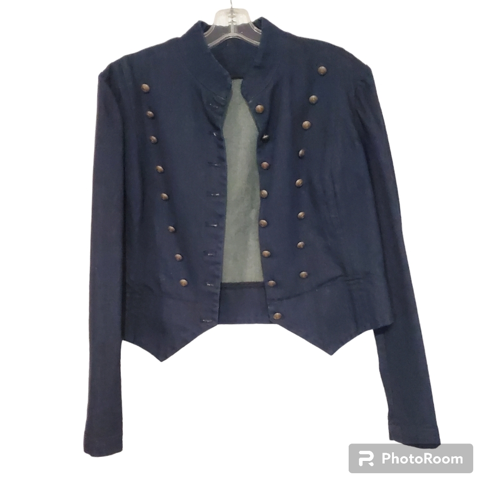 Ralph Lauren Dark Blue Structured Denim Military Jacket, Sz 14